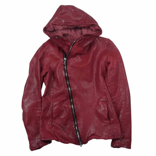 ISAMUKATAYAMA BACKLASH イサムカタヤマバックラッシュ 1367-05 ジャパンホース 製品染め フードパーカー レザー ジャケット レッド系 M【中古】