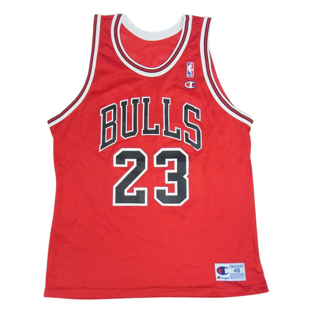 Champion チャンピオン ヴィンテージ 90s USA製 NBA シカゴ ブルズ 23 JORDAN ジョーダン タックトップ ゲームジャージ ユニフォーム レッド系 48【中古】