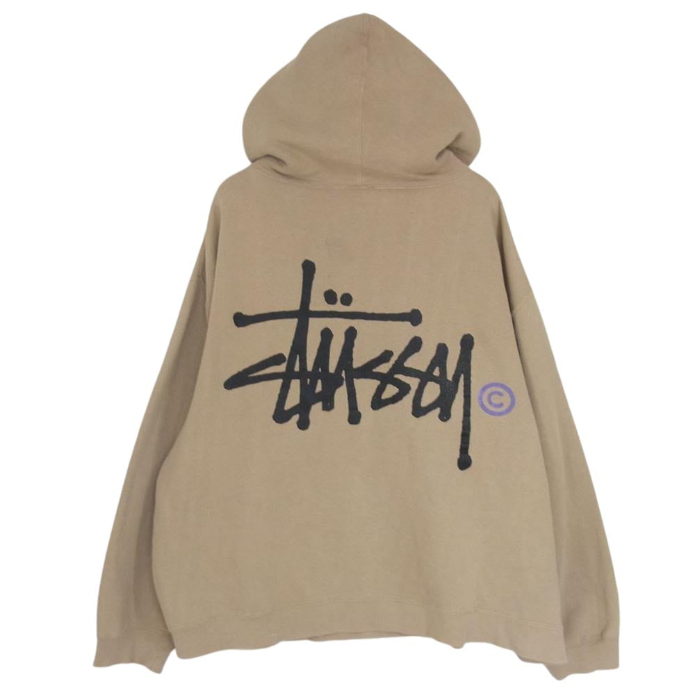 STUSSY ステューシー 90s 紺タグ バック ロゴ プリント プルオーバー パーカー ベージュ系 L【中古】