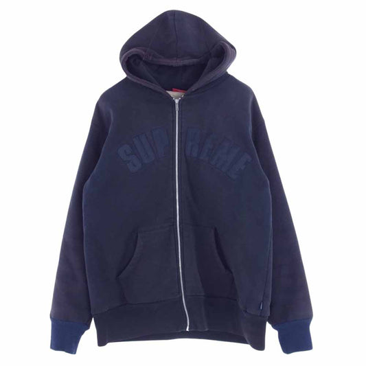 Supreme シュプリーム 90s 初期 カナダ製 Arc Logo Zip Up Hoodie アーチロゴ サーマル スウェット ジップ アップ パーカー ネイビー系 L【中古】