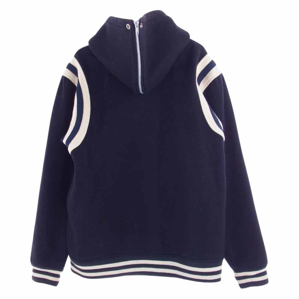 Supreme シュプリーム 初期 カナダ製 Hooded Varsity Jacket Sロゴ ワッペン フード ジップ スタジャン ジャケット ネイビー系 L【中古】