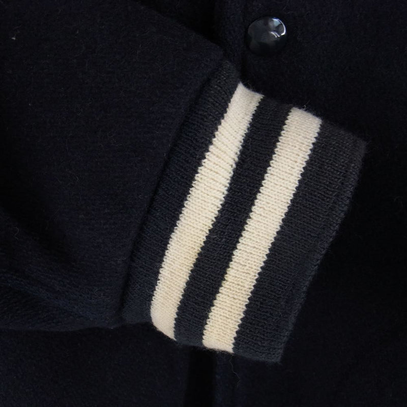 Supreme シュプリーム 初期 カナダ製 Hooded Varsity Jacket Sロゴ ワッペン フード ジップ スタジャン ジャケット ネイビー系 L【中古】