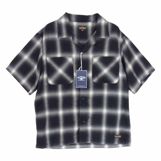THE FLAT HEAD ザフラットヘッド FN-SCR-010S OMBRE CHECK SHORT SLEEVE SHIRT オンブレチェック 半袖 オープンカラー シャツ ブラック系 36【美品】【中古】