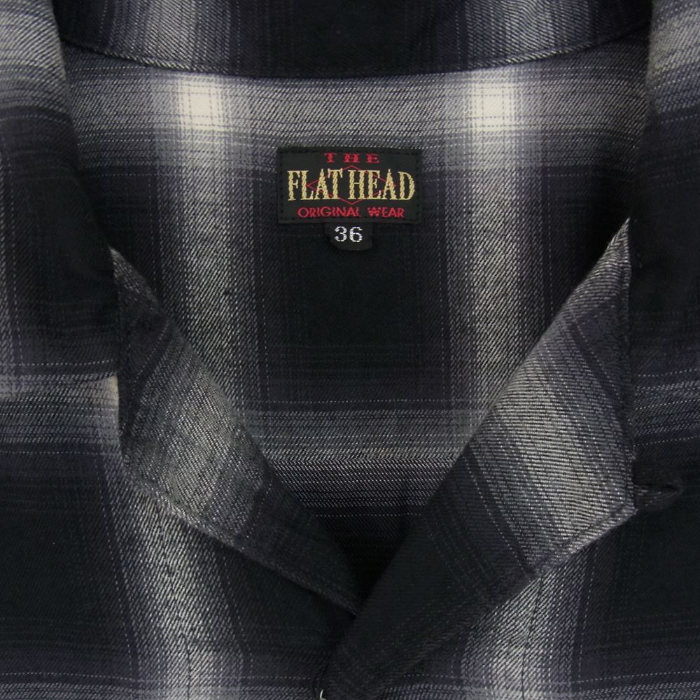 THE FLAT HEAD ザフラットヘッド FN-SCR-010S OMBRE CHECK SHORT SLEEVE SHIRT オンブレチェック 半袖 オープンカラー シャツ ブラック系 36【美品】【中古】