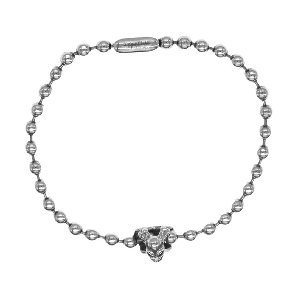 BILL WALL LEATHER ビルウォールレザー N832 ギャランティ付属 カスタム品 BWL BALL CHAIN 4mm w/SKULL＆CB クロスボーンスカルストッパー ボールチェーン ブレスレット シルバー系【中古】