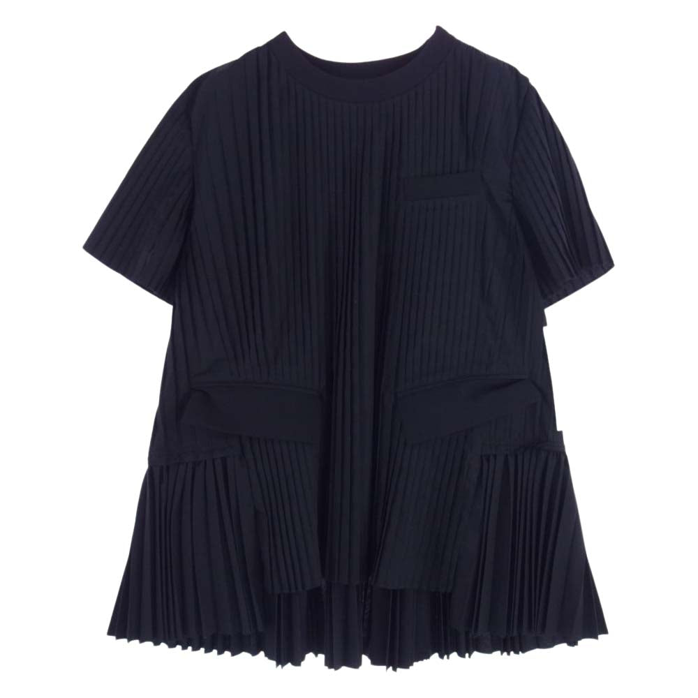 Sacai サカイ 21SS 21-05608 Cotton Poplin Pullover プリーツ加工 コットンポプリン プルオーバ― ブラウス ブラック系 001 2【中古】