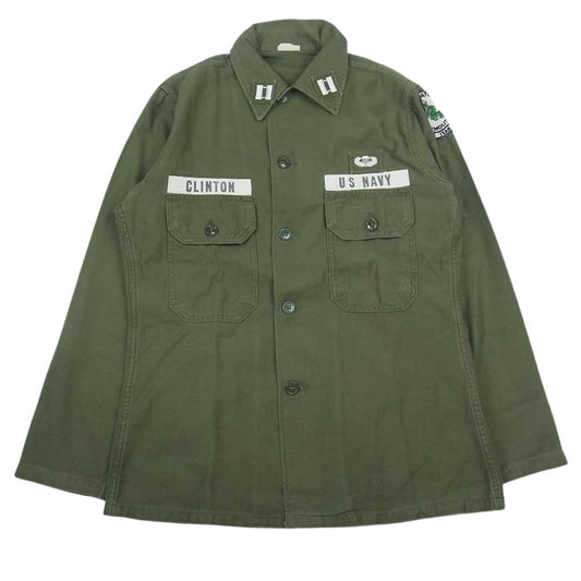 米軍 80s 米軍実物 ヴィンテージ ユーティリティ シャツ ワッペン付 カーキ系 14.5【中古】