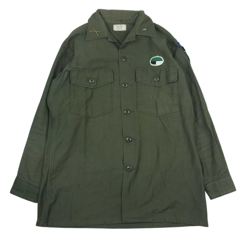 米軍 70s 米軍実物 ピンバッチ付 ヴィンテージ ユーティリティ シャツ カーキ系 15.5【中古】