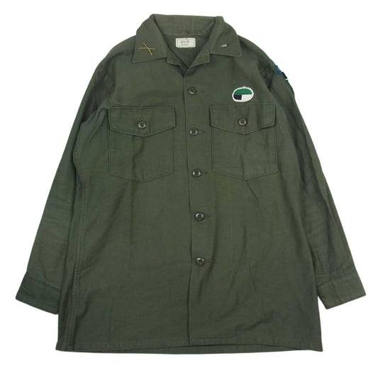 米軍 70s 米軍実物 ピンバッチ付 ヴィンテージ ユーティリティ シャツ カーキ系 15.5【中古】