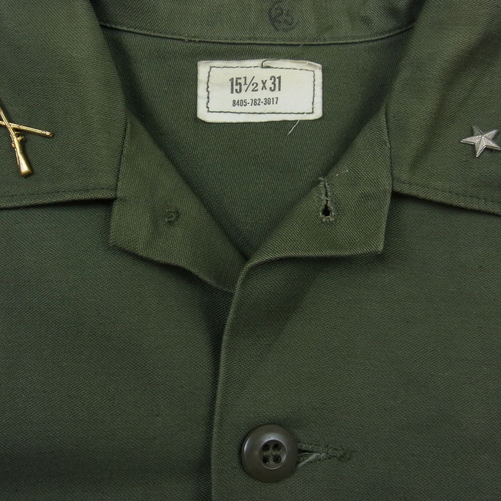 米軍 70s 米軍実物 ピンバッチ付 ヴィンテージ ユーティリティ シャツ カーキ系 15.5【中古】