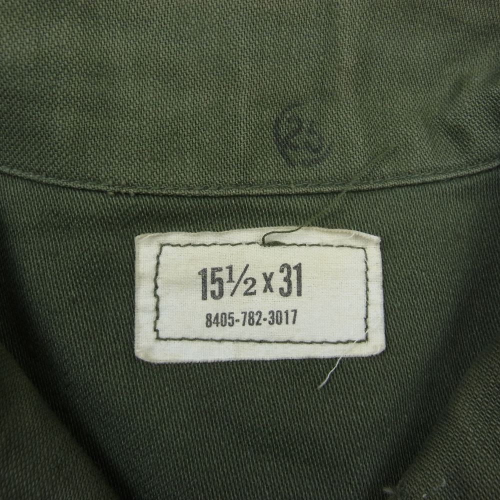米軍 70s 米軍実物 ピンバッチ付 ヴィンテージ ユーティリティ シャツ カーキ系 15.5【中古】