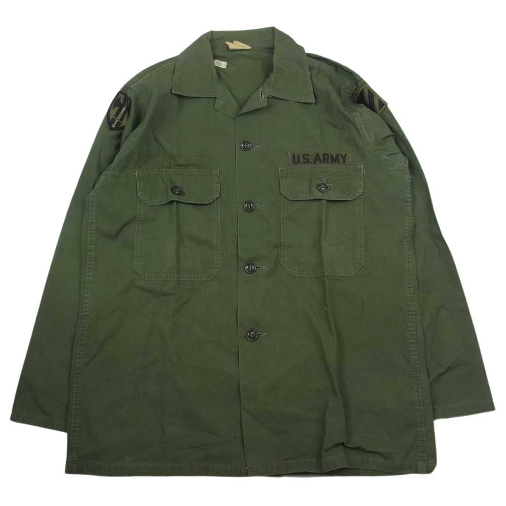 米軍 米軍実物 ヴィンテージ ユーティリティ シャツ ワッペン付 カーキ系 M【中古】