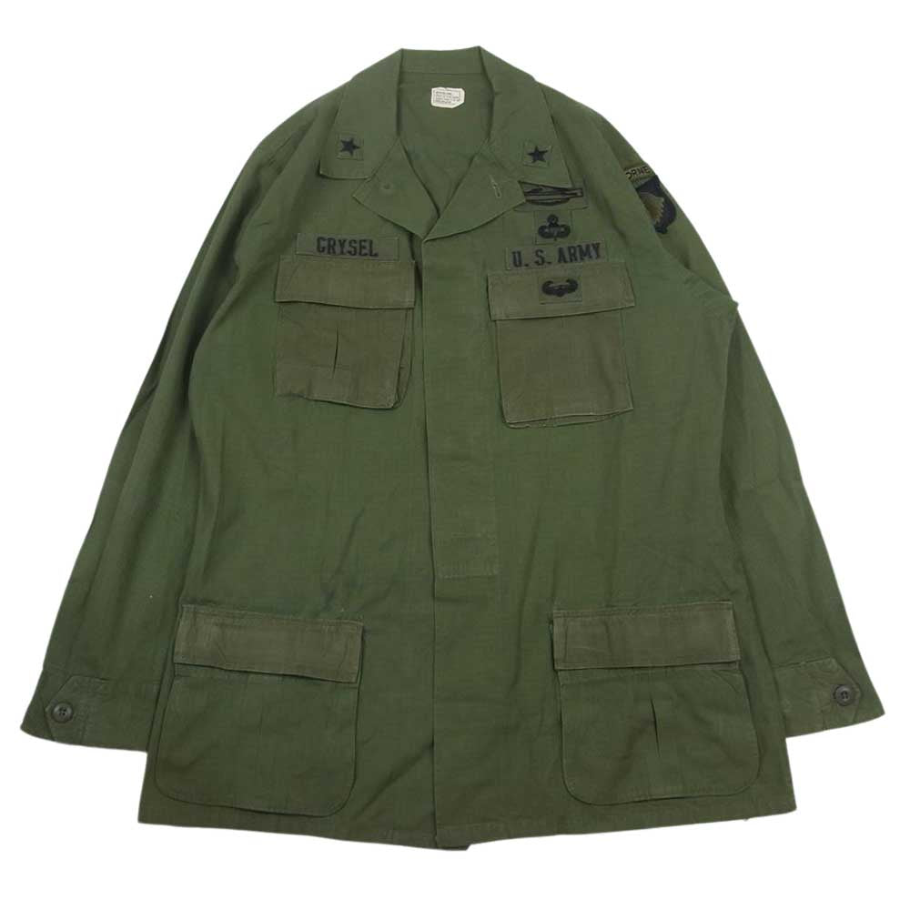 米軍 米軍実物 ヴィンテージ ジャングル ファティーグ 長袖 シャツ ジャケット ワッペン付 カーキ系 M【中古】