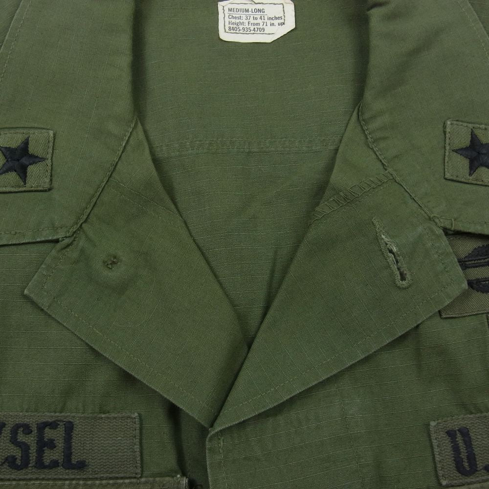 米軍 米軍実物 ヴィンテージ ジャングル ファティーグ 長袖 シャツ ジャケット ワッペン付 カーキ系 M【中古】