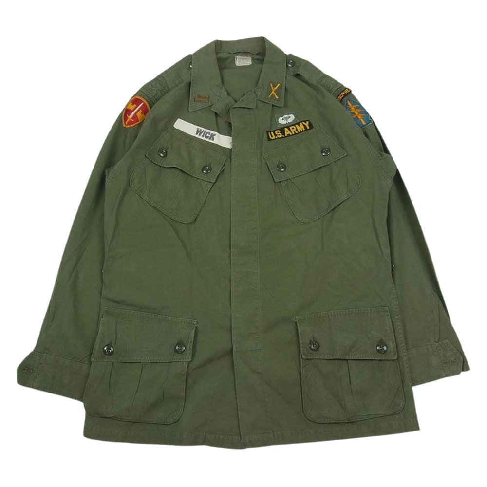 米軍 米軍実物 ヴィンテージ ジャングル ファティーグ 長袖 シャツ ジャケット ワッペン付 カーキ系 M【中古】