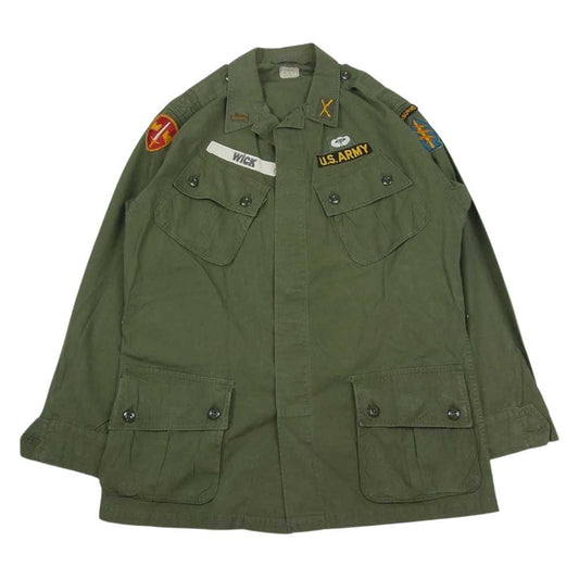 米軍 米軍実物 ヴィンテージ ジャングル ファティーグ 長袖 シャツ ジャケット ワッペン付 カーキ系 M【中古】