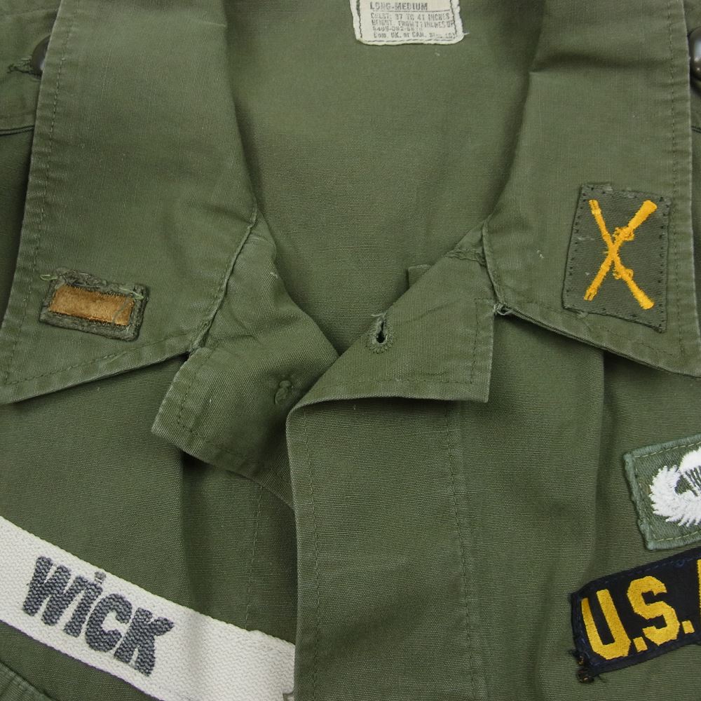 米軍 米軍実物 ヴィンテージ ジャングル ファティーグ 長袖 シャツ ジャケット ワッペン付 カーキ系 M【中古】