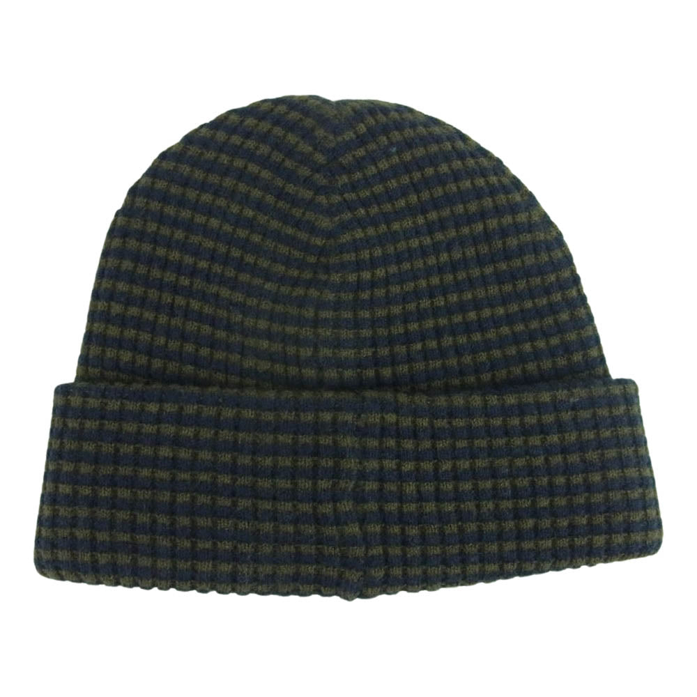 WTAPS ダブルタップス 20AW 202MADT-HT03 BEANIE 02 WOOL ウール ボーダー ロゴ タグ ニット帽 ビーニー カーキ系 ネイビー系 00【中古】