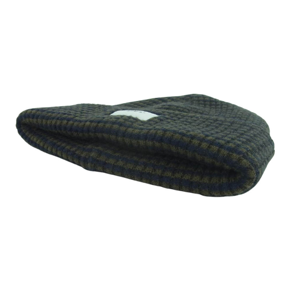 WTAPS ダブルタップス 20AW 202MADT-HT03 BEANIE 02 WOOL ウール ボーダー ロゴ タグ ニット帽 ビーニー カーキ系 ネイビー系 00【中古】