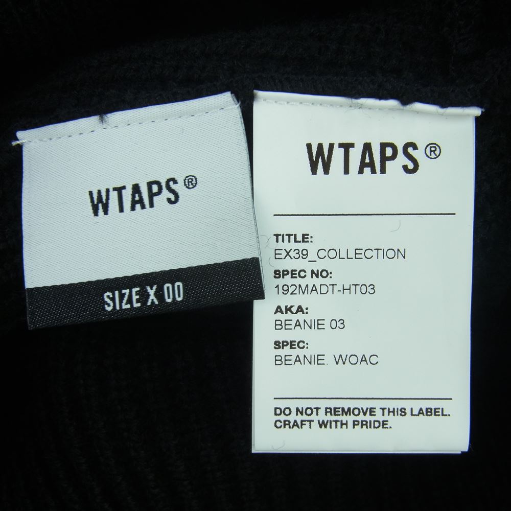 WTAPS ダブルタップス 19AW 192MADT-HT03 BEANIE 03 WOAC ウール ロゴ タグ ニット帽 ビーニー ブラック系 00【美品】【中古】