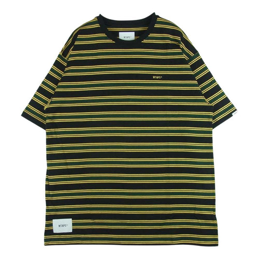 WTAPS ダブルタップス 21SS 211ATDT-CSM21 JAM 01 SS TEE ジャム ボーダー 半袖 Tシャツ コットン ブラック系 イエロー系 03【美品】【中古】