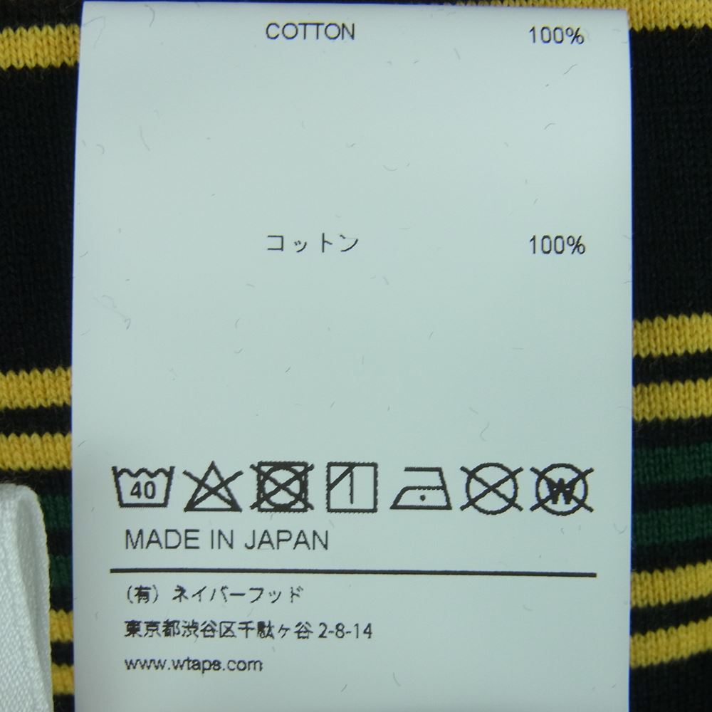 WTAPS ダブルタップス 21SS 211ATDT-CSM21 JAM 01 SS TEE ジャム ボーダー 半袖 Tシャツ コットン ブラック系 イエロー系 03【美品】【中古】