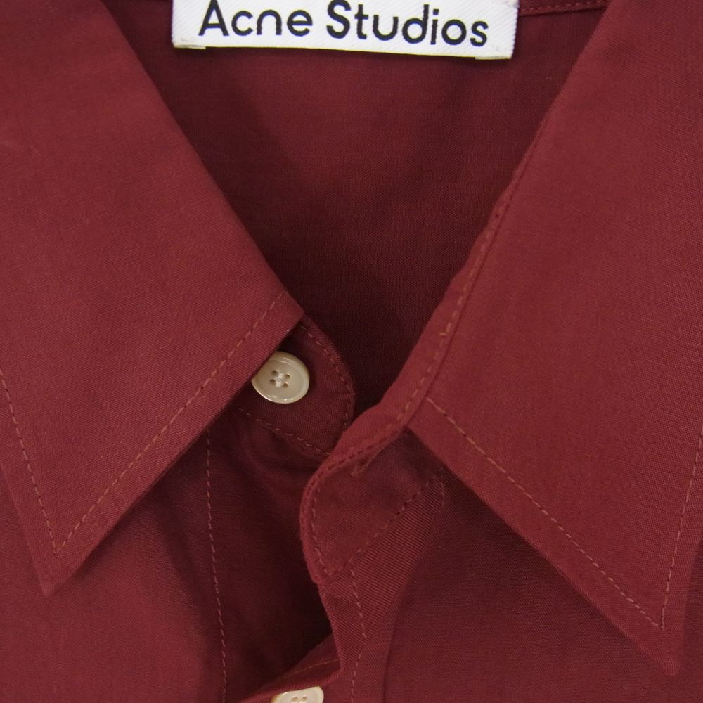 ACNE STUDIOS アクネストゥディオズ 21AW FN-MN-SHIR000439 オーバーサイズ 長袖 シャツ ロゴ 刺繍 エンジ系 46【中古】