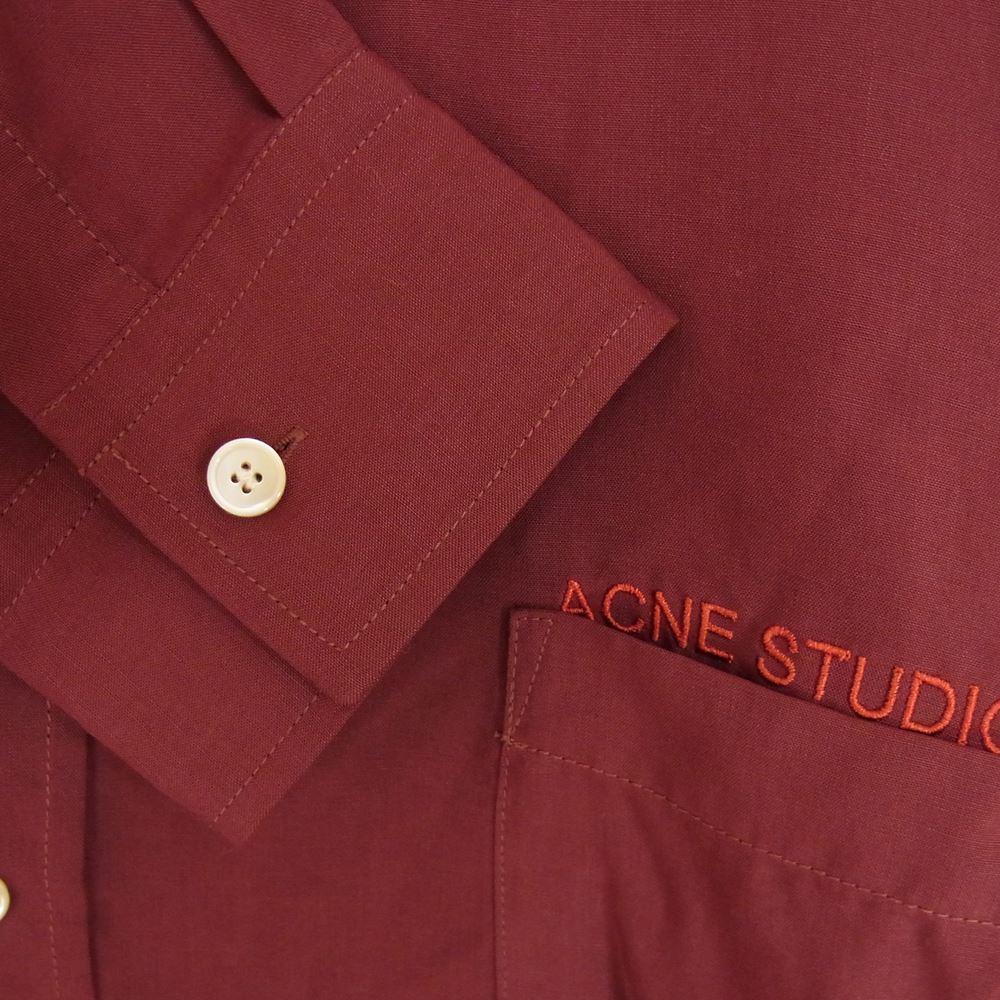 ACNE STUDIOS アクネストゥディオズ 21AW FN-MN-SHIR000439 オーバーサイズ 長袖 シャツ ロゴ 刺繍 エンジ系 46【中古】