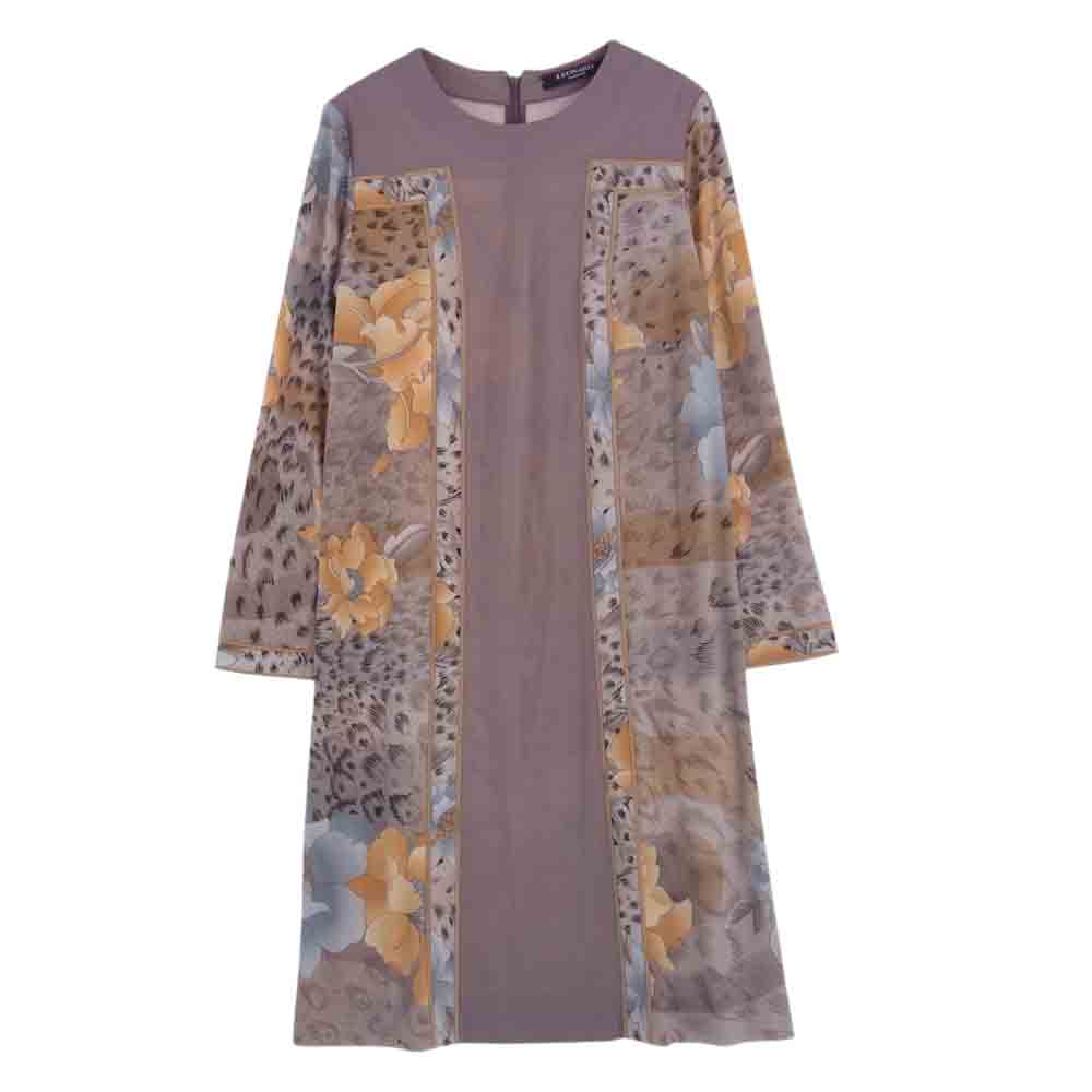 LEONARD レオナール 0160214H 花柄 長袖 ワンピース ブラウン系 40【極上美品】【中古】