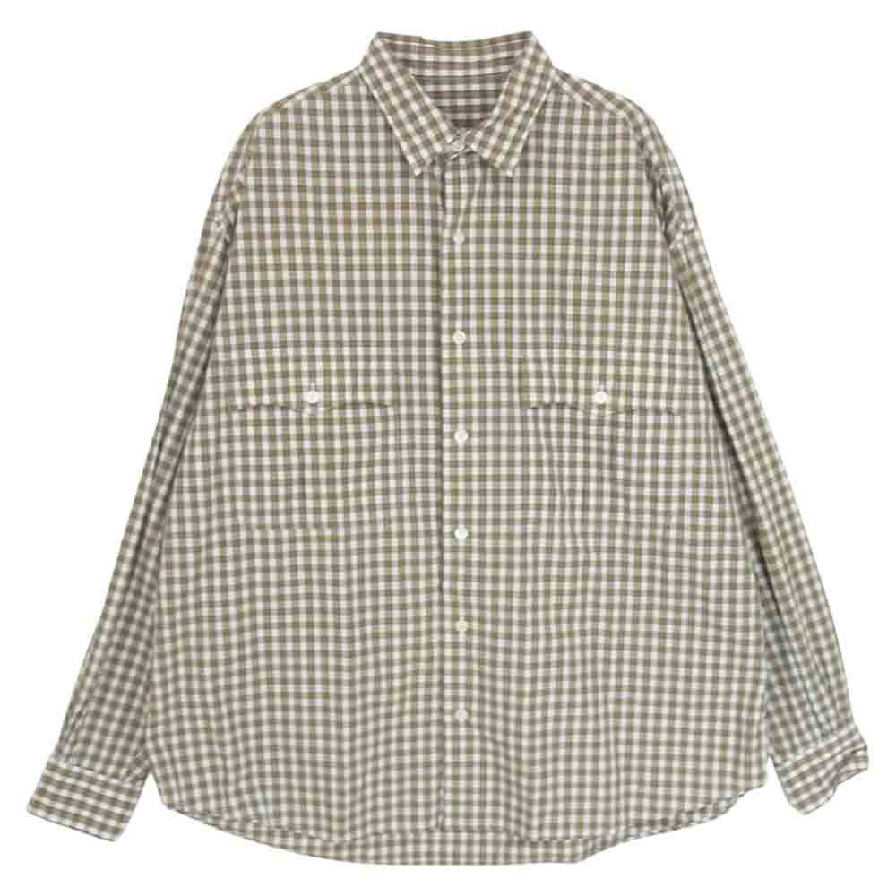 PORTER CLASSIC ポータークラシック ギンガムチェック ロールアップ 長袖 シャツ カーキ系 L【中古】