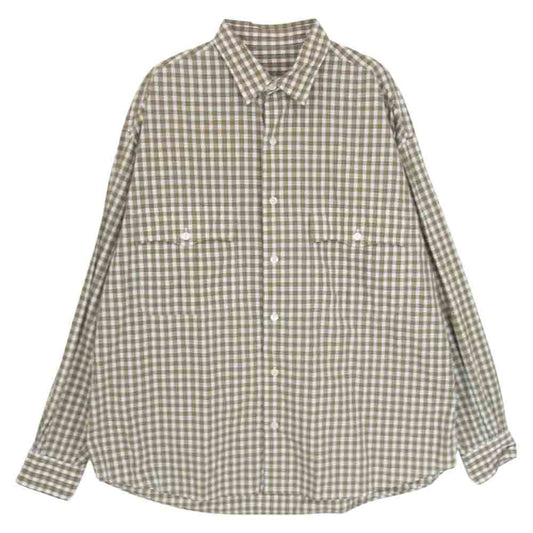 PORTER CLASSIC ポータークラシック ギンガムチェック ロールアップ 長袖 シャツ カーキ系 L【中古】