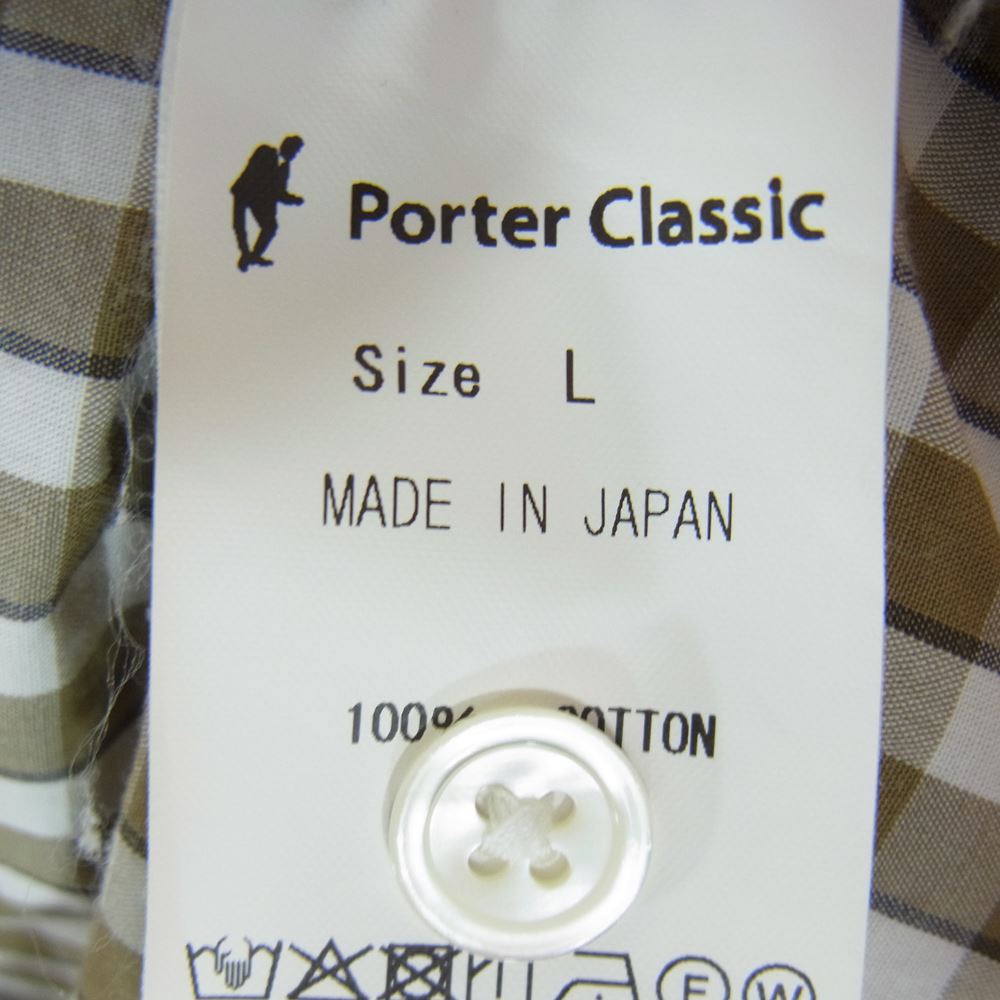 PORTER CLASSIC ポータークラシック ギンガムチェック ロールアップ 長袖 シャツ カーキ系 L【中古】