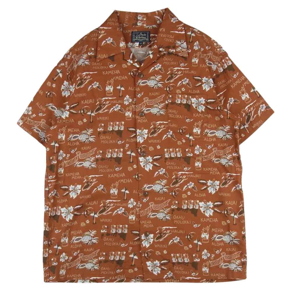 STUDIO D’ARTISAN ステュディオダルチザン 5585 オリジナル 総柄 アロハ 半袖 シャツ コットン 日本製 オレンジ系 42【中古】