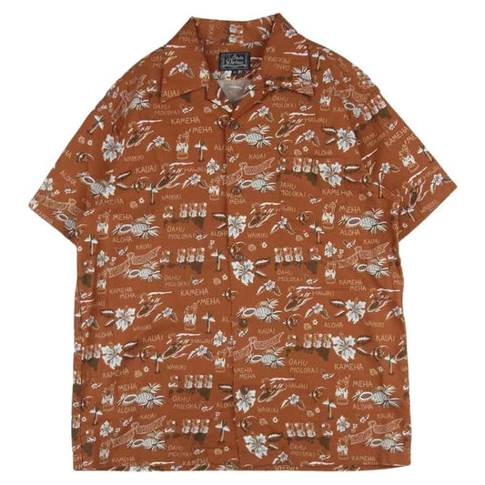 STUDIO D’ARTISAN ステュディオダルチザン 5585 オリジナル 総柄 アロハ 半袖 シャツ コットン 日本製 オレンジ系 42【中古】