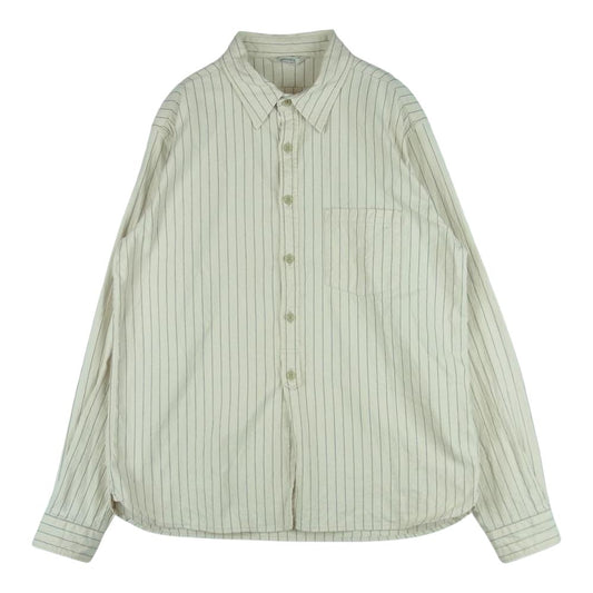 ORGUEIL オルゲイユ OR-5051A Stripe Work Shirt ストライプ ワーク 長袖 シャツ コットン 日本製 オフホワイト系 ライトベージュ系 40【中古】