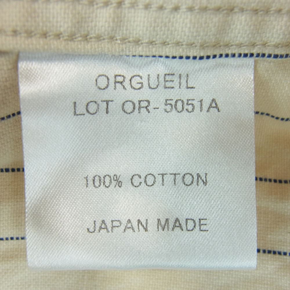 ORGUEIL オルゲイユ OR-5051A Stripe Work Shirt ストライプ ワーク 長袖 シャツ コットン 日本製 オフホワイト系 ライトベージュ系 40【中古】