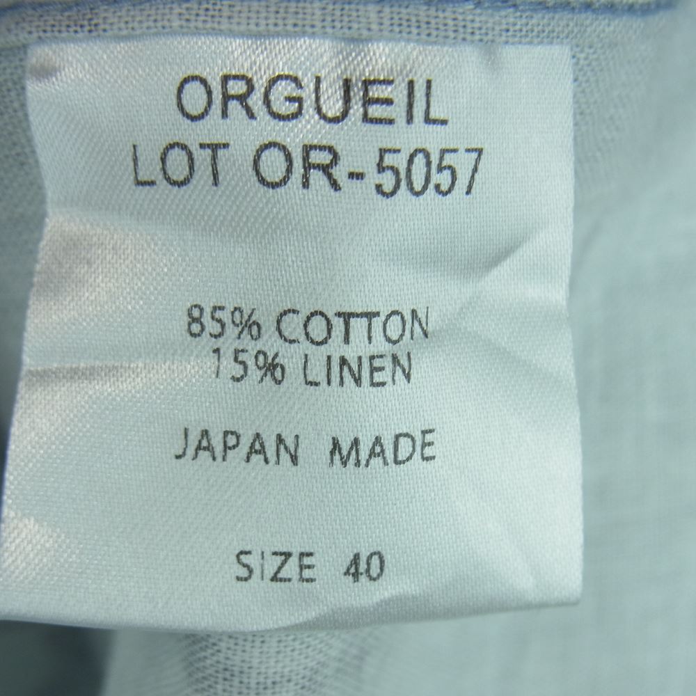 ORGUEIL オルゲイユ OR-5057 Long Sleeve Open Collar Shirt オープンカラー 長袖 シャツ ライトブルー系 グレイッシュライトブルー系 40【中古】