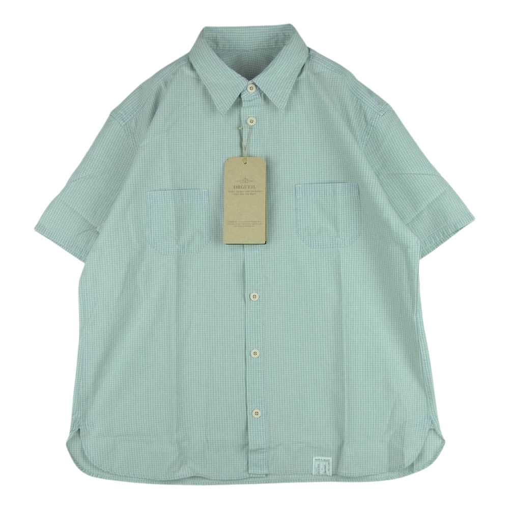 ORGUEIL オルゲイユ OR-5073B Short Sleeve Work Shirt ショート スリーブ ワーク シャツ 半袖 ライトブルー系 42【新古品】【未使用】【中古】
