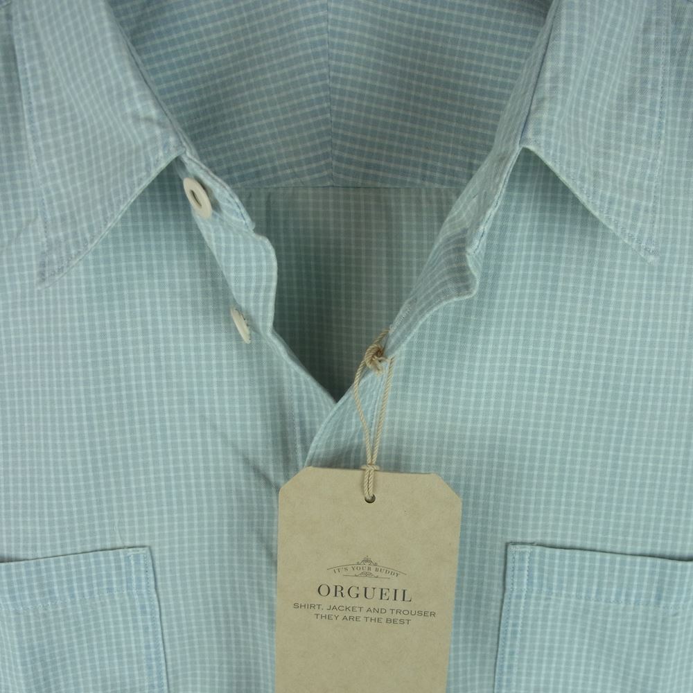 ORGUEIL オルゲイユ OR-5073B Short Sleeve Work Shirt ショート スリーブ ワーク シャツ 半袖 ライトブルー系 42【新古品】【未使用】【中古】