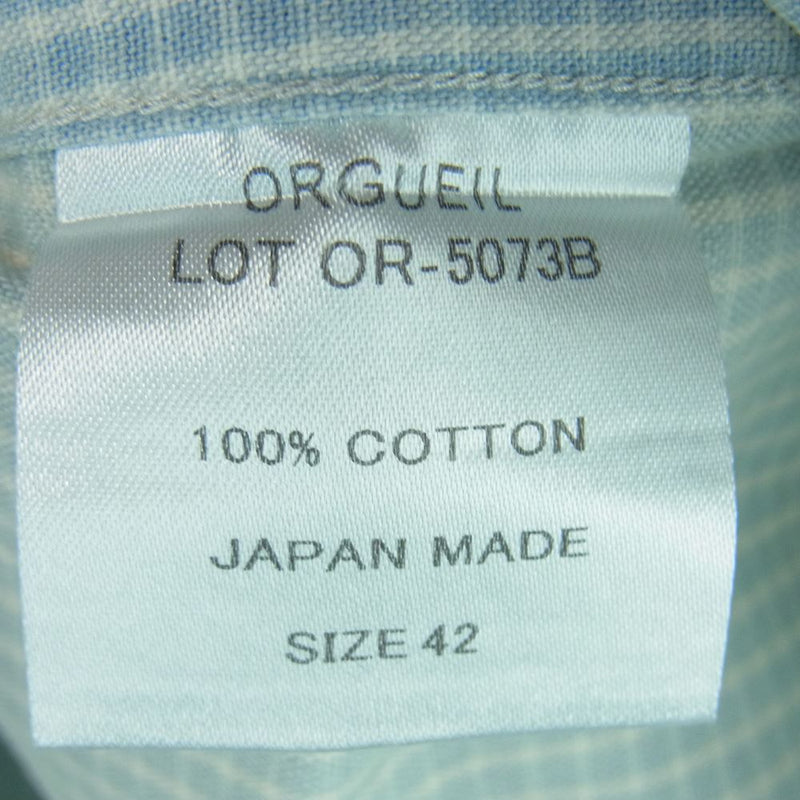ORGUEIL オルゲイユ OR-5073B Short Sleeve Work Shirt ショート スリーブ ワーク シャツ 半袖 ライトブルー系 42【新古品】【未使用】【中古】