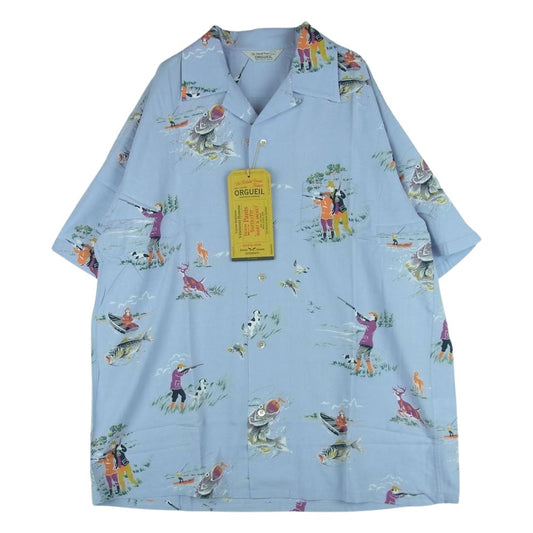 ORGUEIL オルゲイユ OR-5075 レーヨン ハワイアン シャツ オープンカラー 半袖 ライトブルー系 42【新古品】【未使用】【中古】