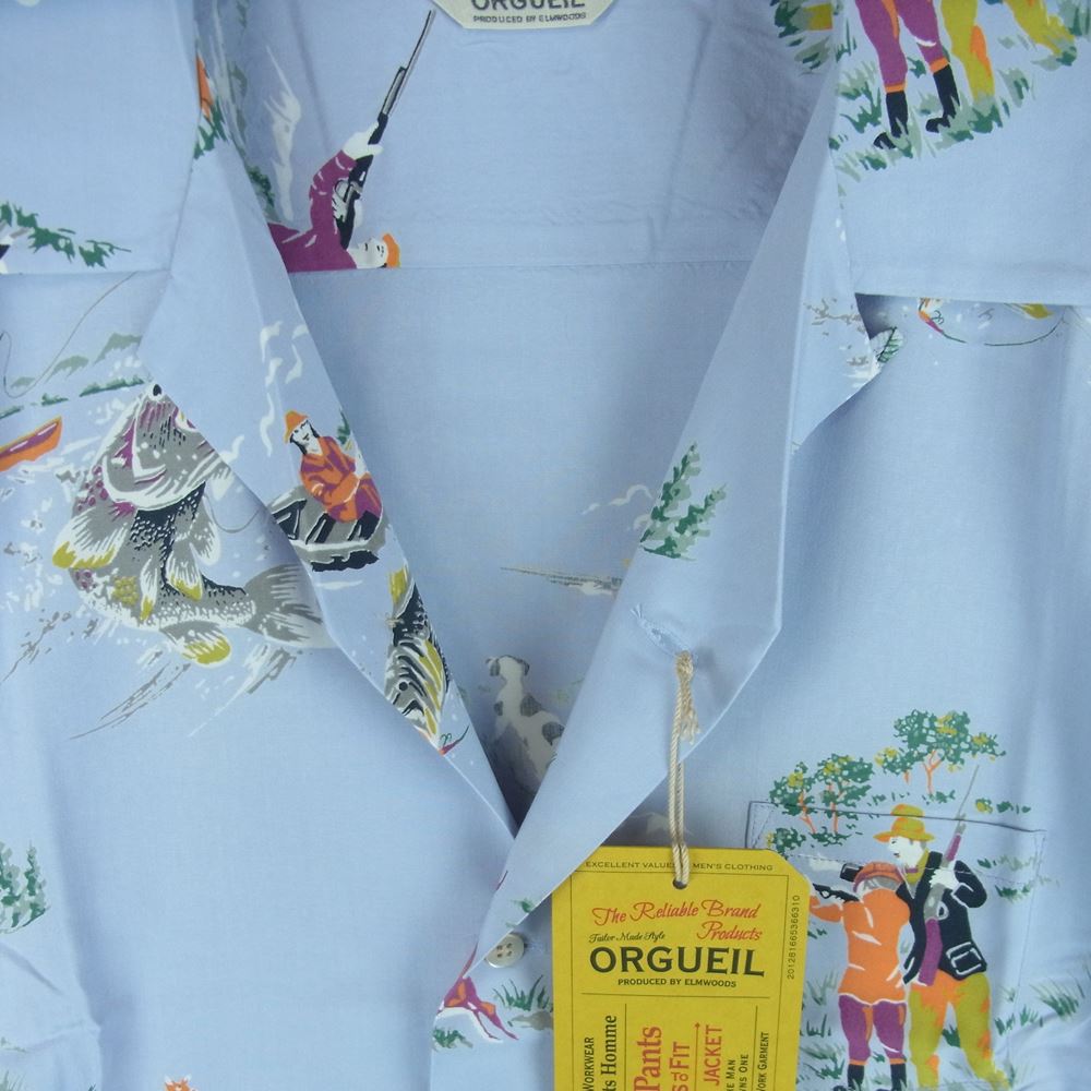 ORGUEIL オルゲイユ OR-5075 レーヨン ハワイアン シャツ オープンカラー 半袖 ライトブルー系 42【新古品】【未使用】【中古】