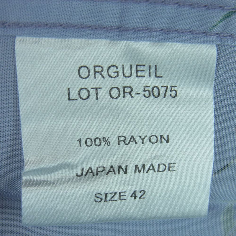 ORGUEIL オルゲイユ OR-5075 レーヨン ハワイアン シャツ オープンカラー 半袖 ライトブルー系 42【新古品】【未使用】【中古】