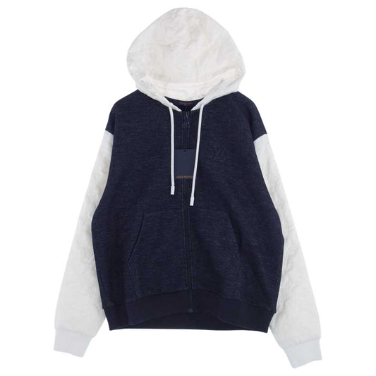 LOUIS VUITTON ルイ・ヴィトン 23SS 1AB5EL ハイブリッド モノグラム フーデッド フード袖切替 ブルゾン ホワイト系 インディゴブルー系 L【新古品】【未使用】【中古】