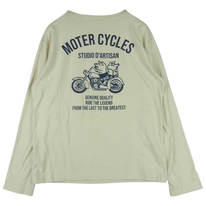 STUDIO D’ARTISAN ステュディオダルチザン 8077B MOTOR CYCLES キャラクター プリント 長袖 Ｔシャツ ベージュ系 M【中古】