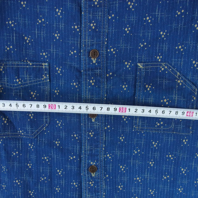 STUDIO D’ARTISAN ステュディオダルチザン 5673 INDIGO SASHIKO WABASH 刺し子 レイルロード ワバッシュ ドット 半袖 ワーク シャツ ブルー系 A(ドット) 38【美品】【中古】