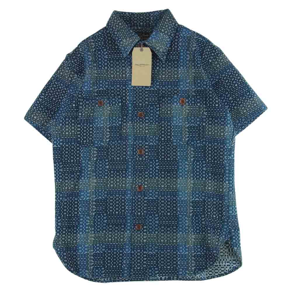 STUDIO D’ARTISAN ステュディオダルチザン 5657 NORAGI SASHIKO 野良着 刺し子 ジャガード 半袖 ワーク シャツ ブルー系 BL 38【美品】【中古】