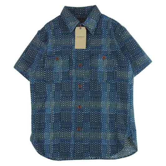 STUDIO D’ARTISAN ステュディオダルチザン 5657 NORAGI SASHIKO 野良着 刺し子 ジャガード 半袖 ワーク シャツ ブルー系 BL 38【美品】【中古】