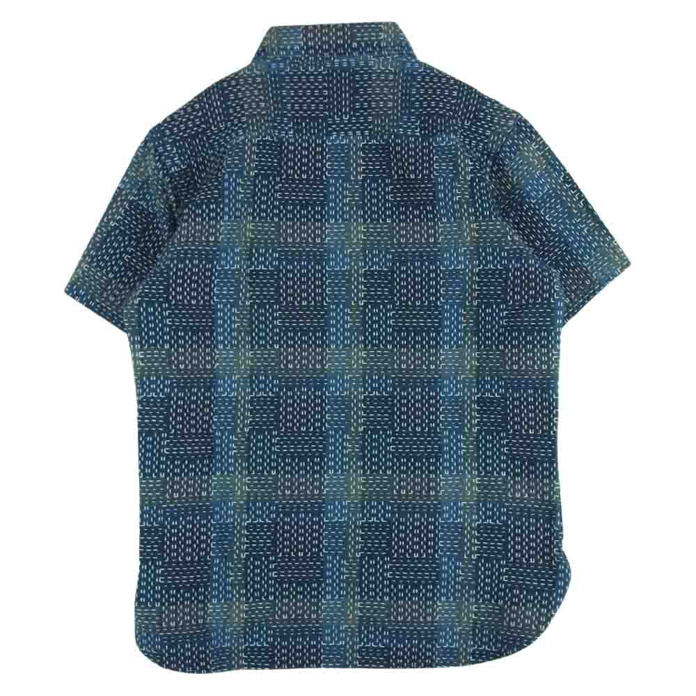 STUDIO D’ARTISAN ステュディオダルチザン 5657 NORAGI SASHIKO 野良着 刺し子 ジャガード 半袖 ワーク シャツ ブルー系 BL 38【美品】【中古】