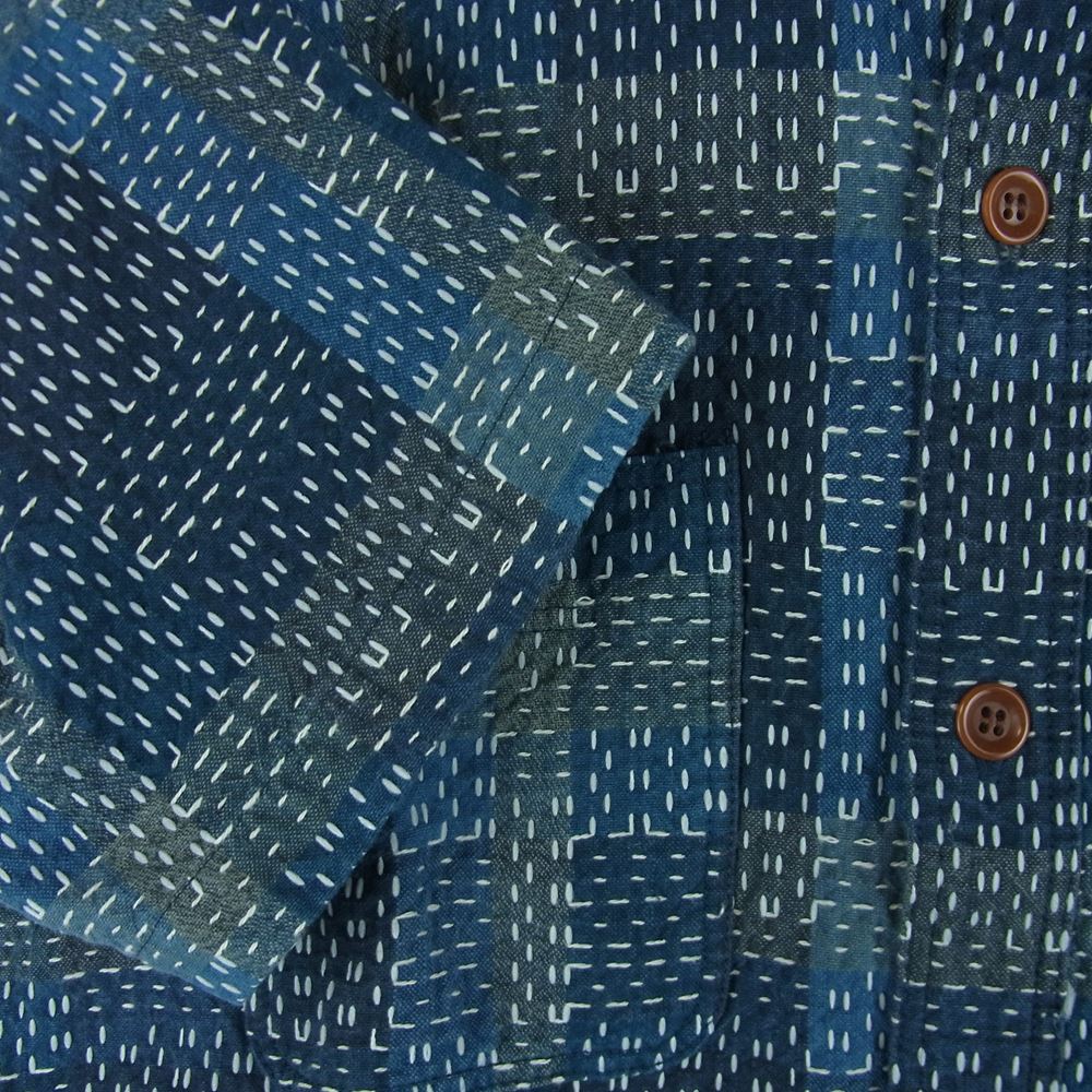 STUDIO D’ARTISAN ステュディオダルチザン 5657 NORAGI SASHIKO 野良着 刺し子 ジャガード 半袖 ワーク シャツ ブルー系 BL 38【美品】【中古】